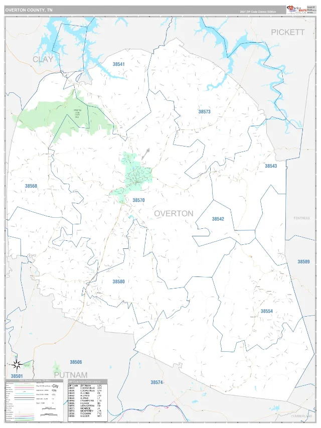 Overton County, TN ZIP Code Wall Map, Classic style