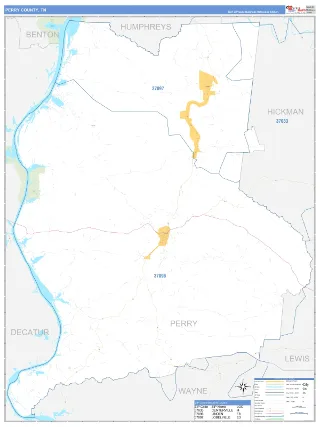 Perry County, TN Business Reference style ZIP Code wall map