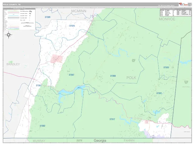 Polk County, TN ZIP Code Wall Map, Classic style