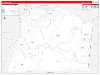 Polk County, TN RedLine style ZIP Code wall map