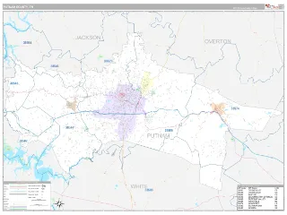 Putnam County, TN Classic style ZIP Code wall map