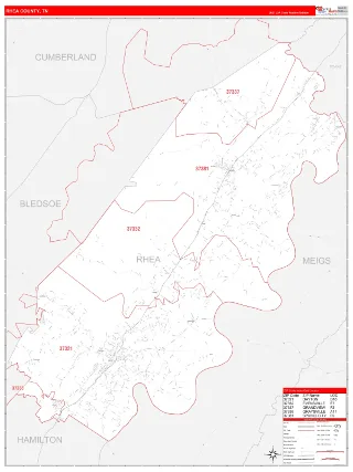 Rhea County, TN RedLine style ZIP Code wall map
