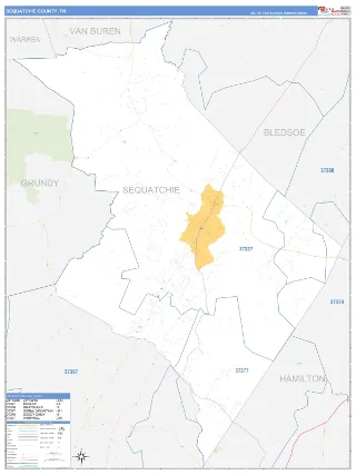 Sequatchie County, TN Business Reference style ZIP Code wall map