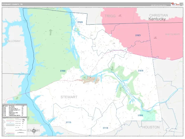 Stewart County, TN ZIP Code Wall Map, Classic style