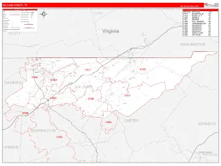 Sullivan County, TN RedLine style ZIP Code wall map