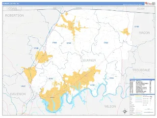 Sumner County, TN Business Reference style ZIP Code wall map