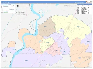 Tipton County, TN ColorCast style ZIP Code wall map