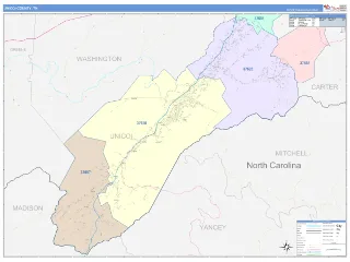 Unicoi County, TN ColorCast style ZIP Code wall map
