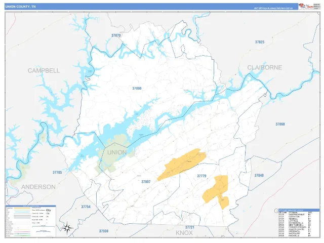 Union County, TN ZIP Code Wall Map, Business Reference style