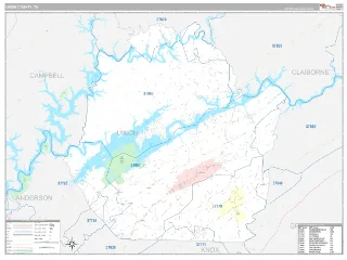 Union County, TN Classic style ZIP Code wall map