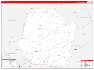 Union County, TN RedLine style ZIP Code wall map