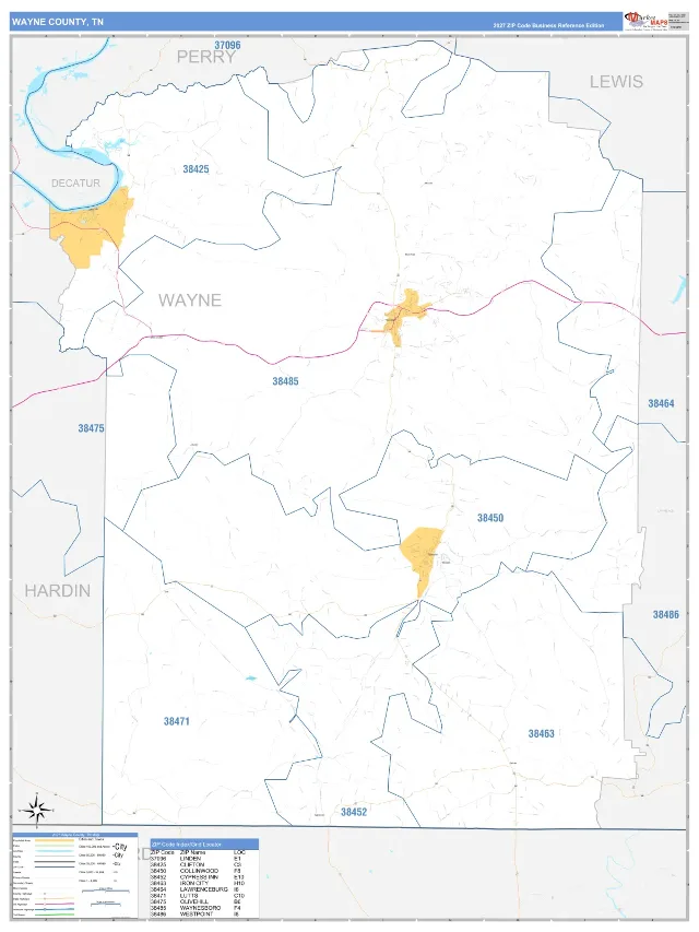 Wayne County, TN ZIP Code Wall Map, Business Reference style