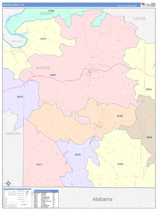 Wayne County, TN ColorCast style ZIP Code wall map