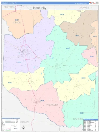 Weakley County, TN ColorCast style ZIP Code wall map
