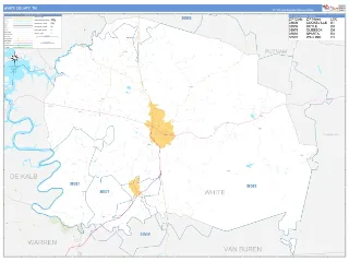 White County, TN Business Reference style ZIP Code wall map