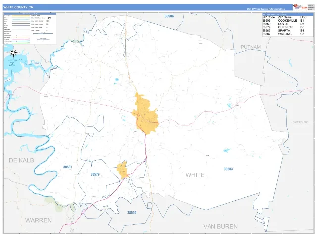 White County, TN ZIP Code Wall Map, Business Reference style