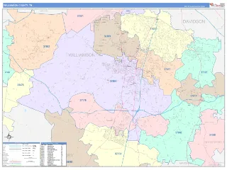 Williamson County, TN ColorCast style ZIP Code wall map