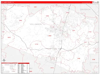 Williamson County, TN RedLine style ZIP Code wall map