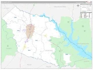Angelina County, TX Classic style ZIP Code wall map