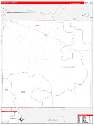 Armstrong County, TX RedLine style ZIP Code wall map
