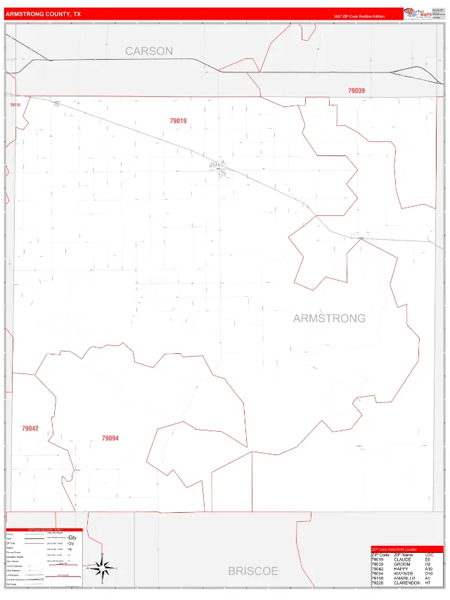 Armstrong County, TX ZIP Code Wall Map, RedLine style