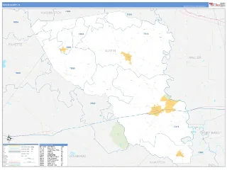 Austin County, TX Business Reference style ZIP Code wall map