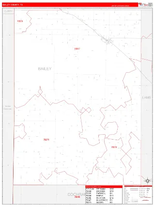 Bailey County, TX RedLine style ZIP Code wall map