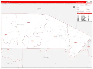 Bandera County, TX RedLine style ZIP Code wall map