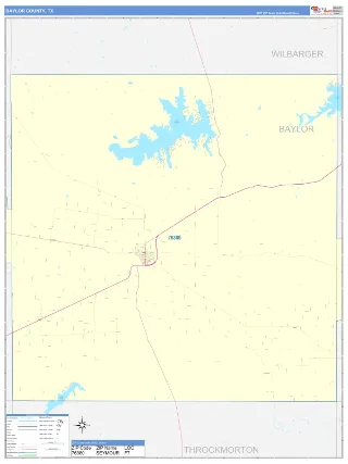 Baylor County, TX ColorCast style ZIP Code wall map