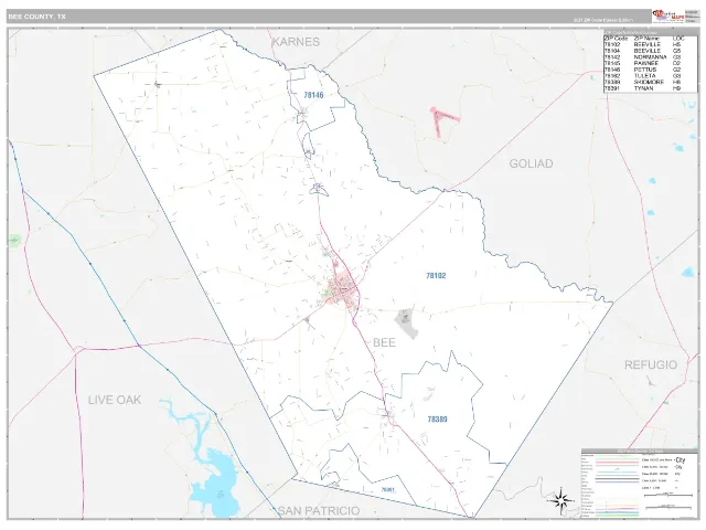Bee County, TX ZIP Code Wall Map, Classic style