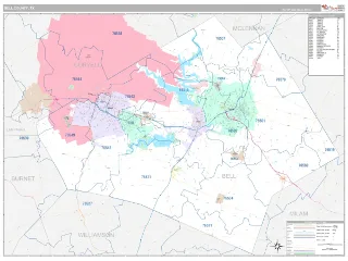 Bell County, TX Classic style ZIP Code wall map