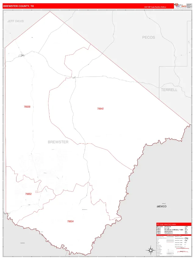 Brewster County, TX ZIP Code Wall Map, RedLine style