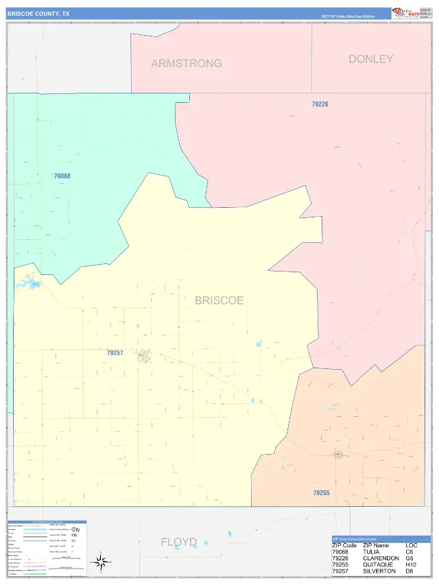 Briscoe County, TX ZIP Code Wall Map, ColorCast style