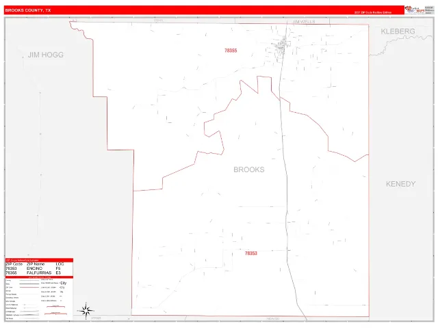 Brooks County, TX ZIP Code Wall Map, RedLine style
