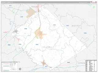 Caldwell County, TX Classic style ZIP Code wall map