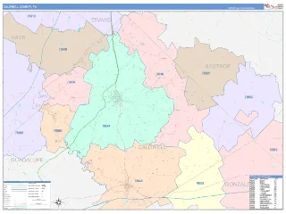 Caldwell County, TX ColorCast style ZIP Code wall map