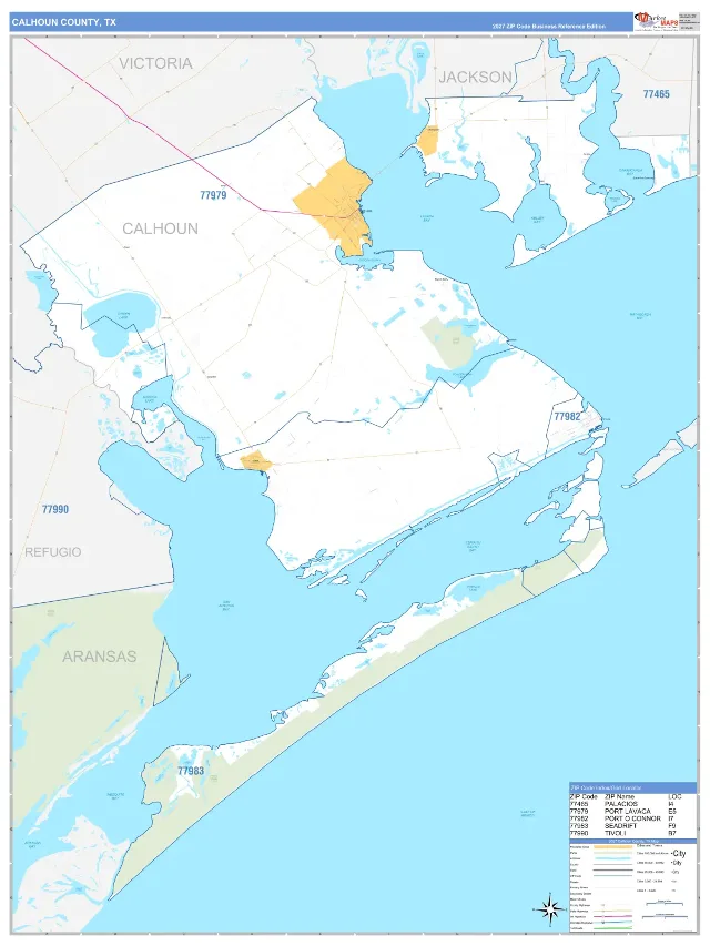 Calhoun County, TX ZIP Code Wall Map, Business Reference style