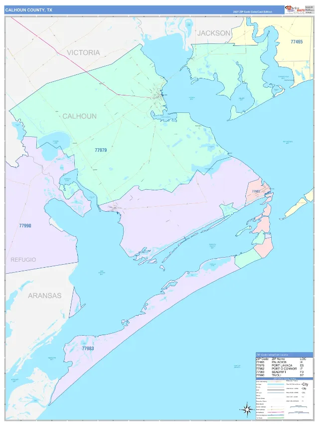 Calhoun County, TX ZIP Code Wall Map, ColorCast style