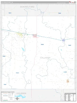 Callahan County, TX Classic style ZIP Code wall map