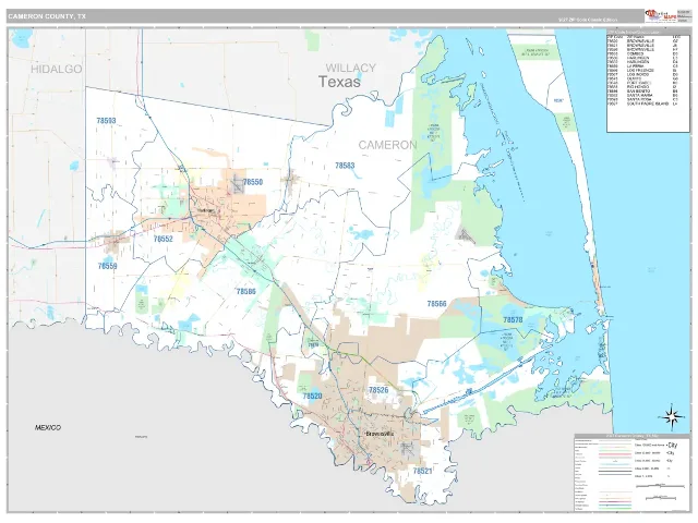 Cameron County, TX ZIP Code Wall Map, Classic style