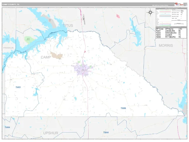 Camp County, TX ZIP Code Wall Map, Classic style