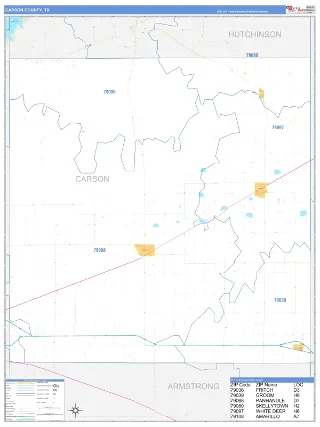 Carson County, TX Business Reference style ZIP Code wall map