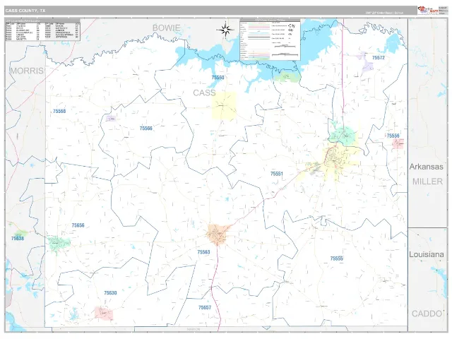 Cass County, TX ZIP Code Wall Map, Classic style