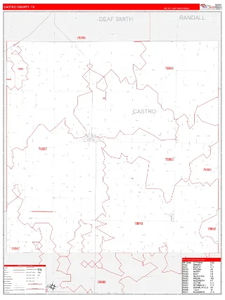 Castro County, TX RedLine style ZIP Code wall map