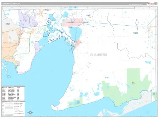 Chambers County, TX Classic style ZIP Code wall map