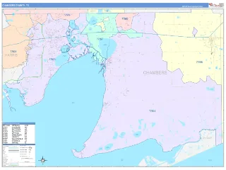 Chambers County, TX ColorCast style ZIP Code wall map