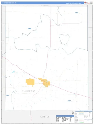 Childress County, TX Business Reference style ZIP Code wall map