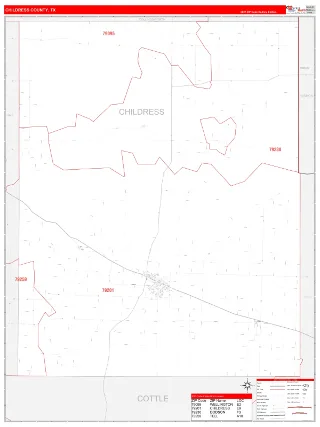 Childress County, TX RedLine style ZIP Code wall map