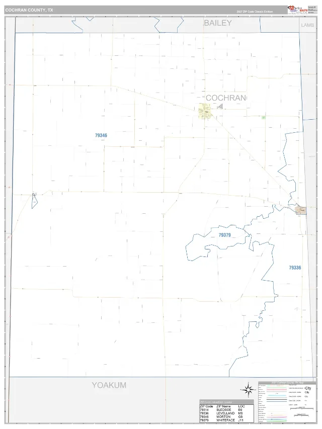Cochran County, TX ZIP Code Wall Map, Classic style