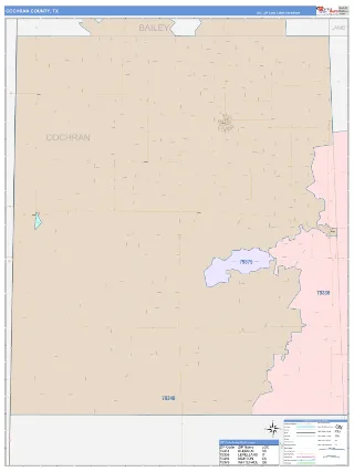 Cochran County, TX ColorCast style ZIP Code wall map